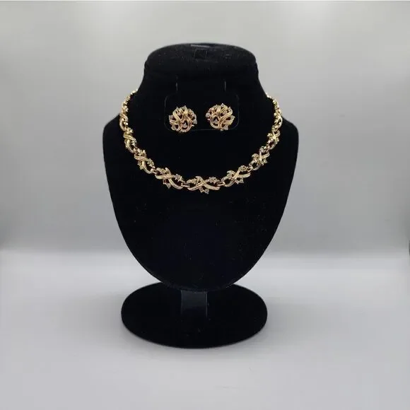 TRIFARICROWNGOLDTONE AND RHINESTONE NECKLACE & EARRINGS SET